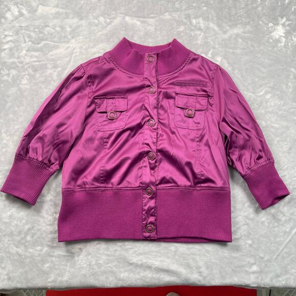 MKM Designs Jacket XL Fuchsia Pink Satin Cropped Ribbed Trim Vintage Y2K - Picture 12 of 12